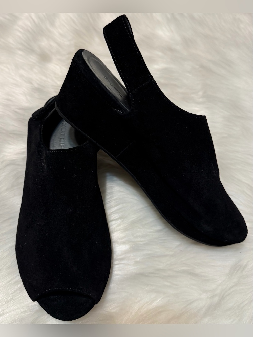 Chocolat Blu Yana Black Suede Slingback Peep-Toe Heels